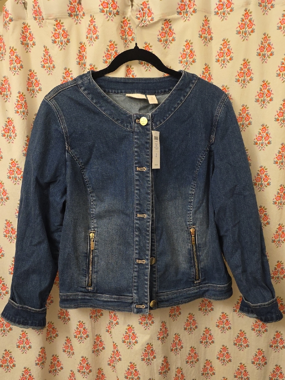 Chico's Dark Blue Collarless Denim Jacket